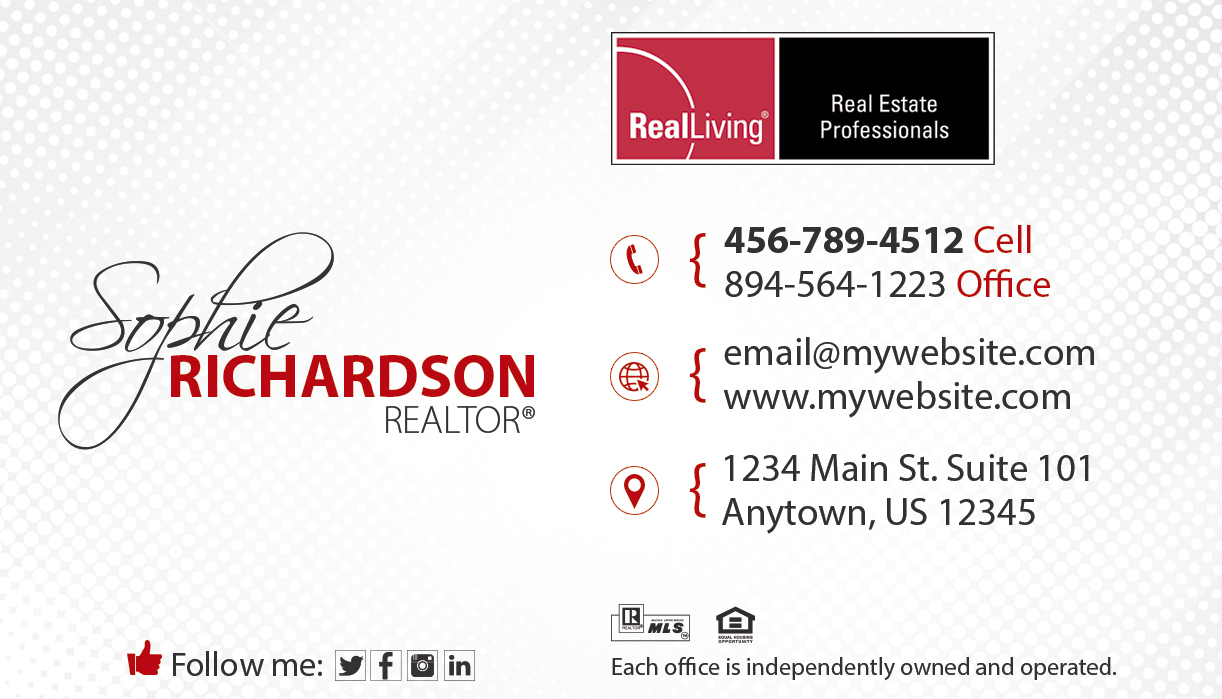 Real Living Cards, Real Living Business Cards, Real Living Agent Cards, Real Living Broker Cards, Real Living Realtor Cards