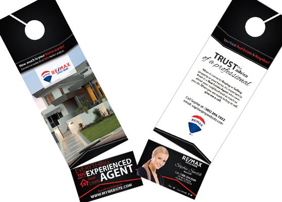 Remax Door Hangers Business Card Slits | Remax Hangers Tear Off Cards, Remax Door Hangers Rip Cards, Remax Door Hangers Business Card Holder