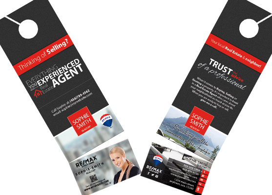 Remax Door Hangers Business Card Slits | Remax Hangers Tear Off Cards, Remax Door Hangers Rip Cards, Remax Door Hangers Business Card Holder