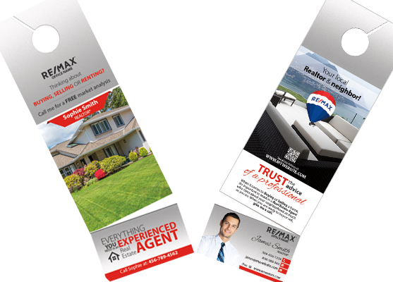 Remax Door Hangers Business Card Slits | Remax Hangers Tear Off Cards, Remax Door Hangers Rip Cards, Remax Door Hangers Business Card Holder
