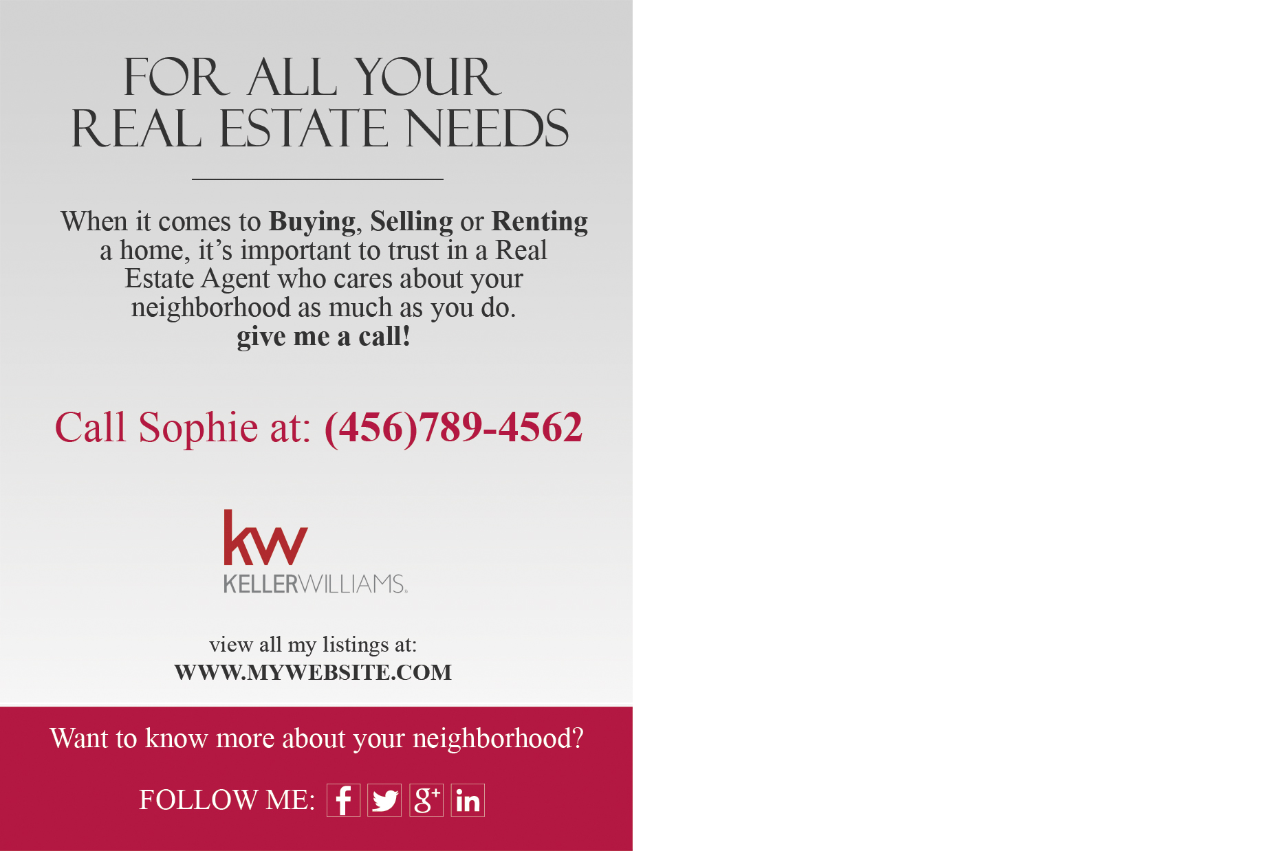 Keller Williams Postcards, Keller Williams Agent Postcards, Keller Williams Realtor Postcards, Keller Williams Broker Agent Postcards, Keller Williams Office Postcards